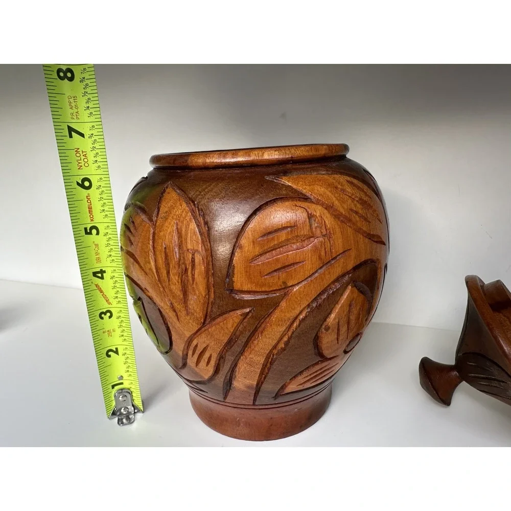 Vintage Hand Carved Wooden‎ Canister Jar 7